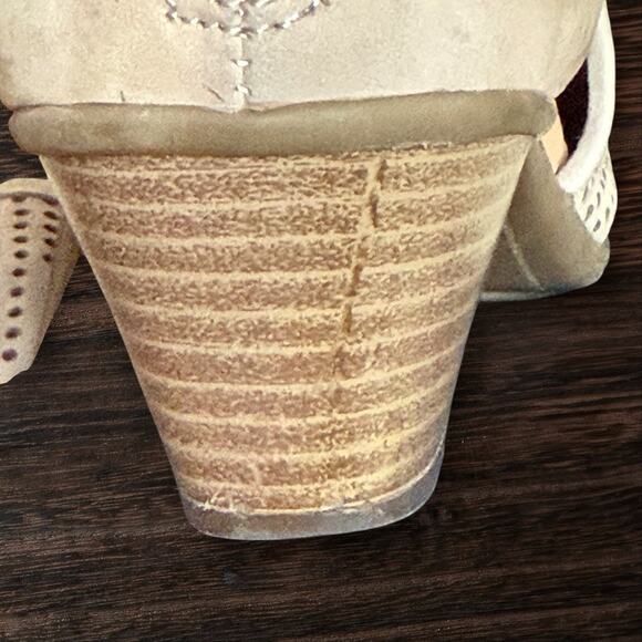 Women's Earth Intrepid Sz 7.5B Tan Leather Ankle Peep Toe Sandal Heels Shoes - Picture 7 of 11